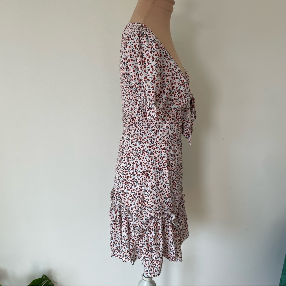 Princess Polly Mica White Floral Ruffle Cap Sleeve Tie Front Mini Dress EUC Sz 4 - Picture 7 of 12